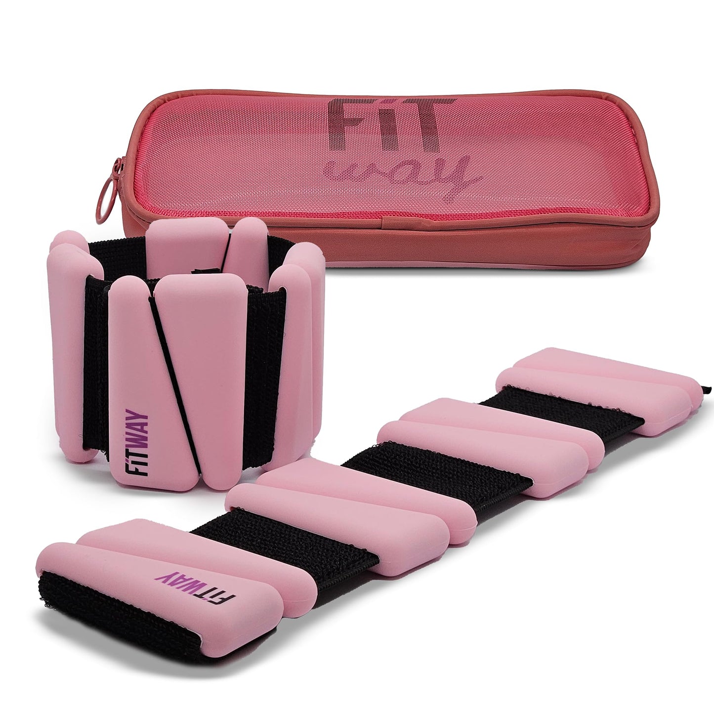 FITWAY | 1 pair 2 lbs | Adjustable Silicone ankle weights | - wrist weights - | ankle weights for women -ankle weights for men | 2lb ankle weights| Suitable for Yoga Dance Pilates | water-resistant silicone (pink)